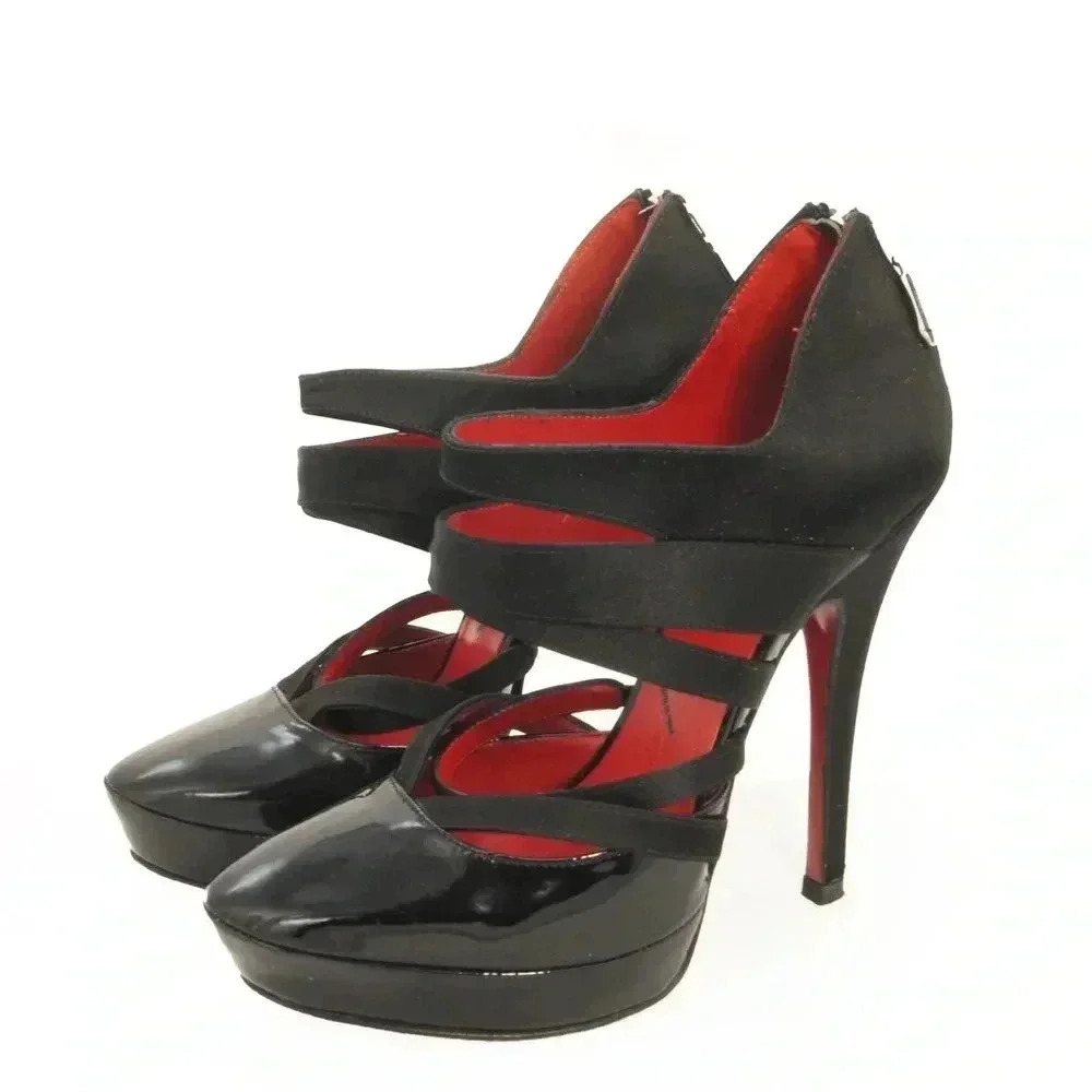 Cesare Paciotti Black High Heel Platform Mary Jane Pumps with Red Interior